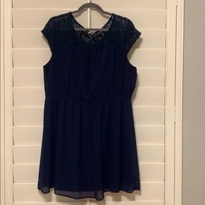 Navy Blue Dress with Lace Sleeves